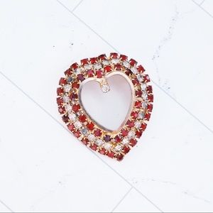 Vintage Red Crystal Heart Rhinestone Brooch